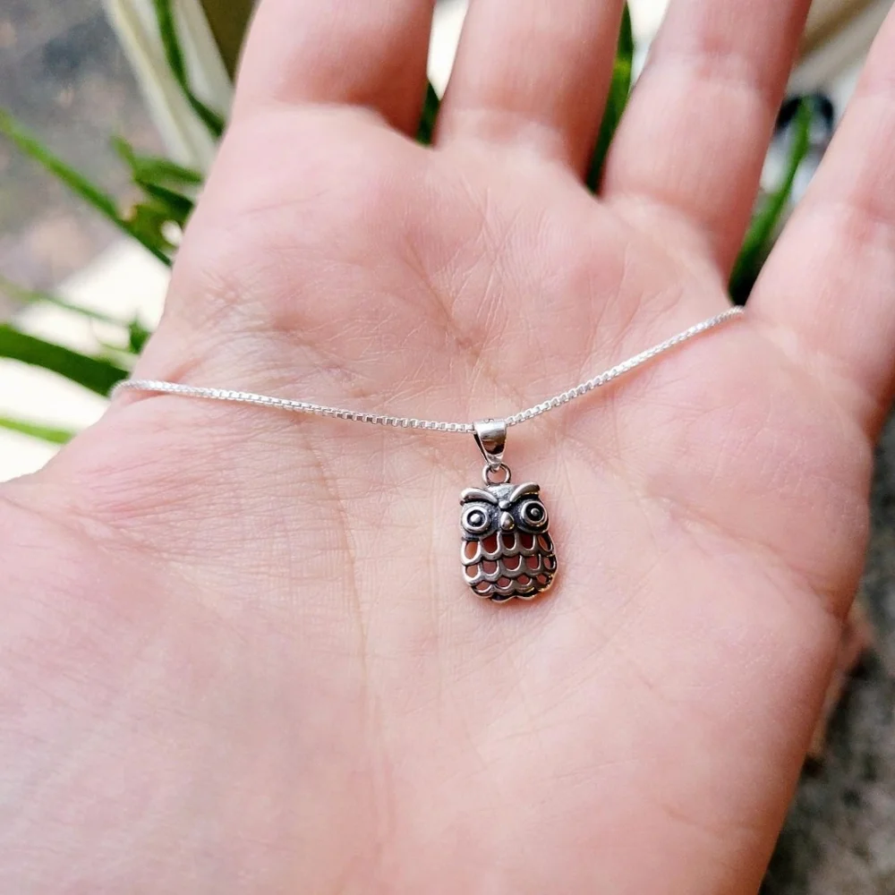 Handmade New 925 Sterling Silver Dainty Owl Necklace - Picture 5 of 7